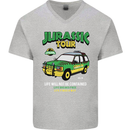 Jurassic Tour Funny Dinosaur T-Rex Mens V-Neck Cotton T-Shirt Sports Grey