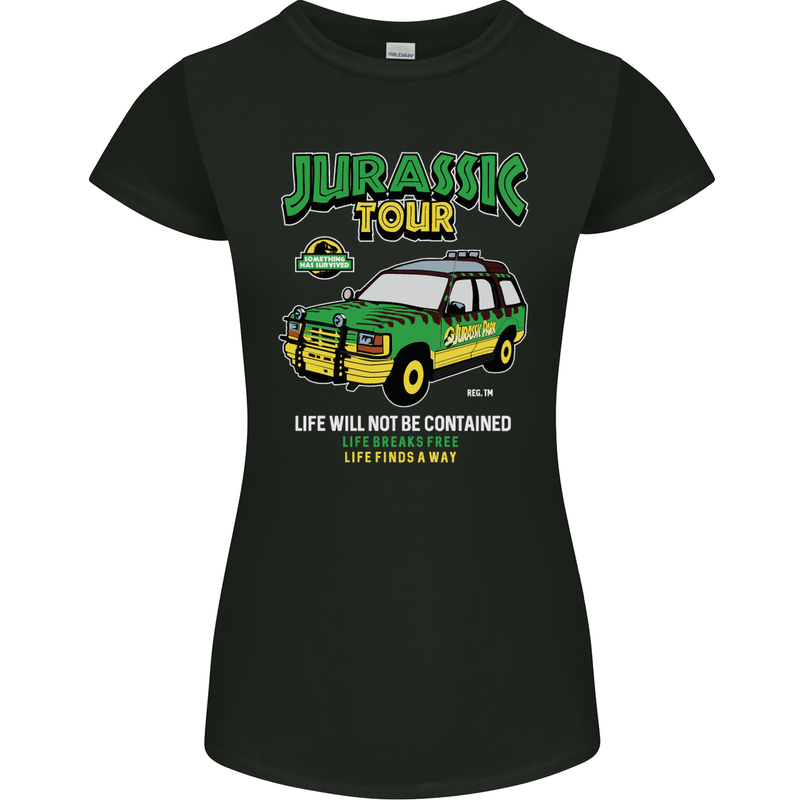 Jurassic Tour Funny Dinosaur T-Rex Womens Petite Cut T-Shirt Black