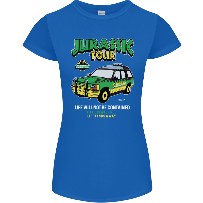 Jurassic Tour Funny Dinosaur T-Rex Womens Petite Cut T-Shirt Royal Blue