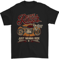 Just Wanna Ride Cafe Racer Motorbike Biker Mens T-Shirt Cotton Gildan Black