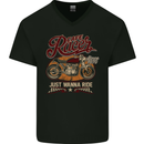 Just Wanna Ride Cafe Racer Motorbike Biker Mens V-Neck Cotton T-Shirt Black