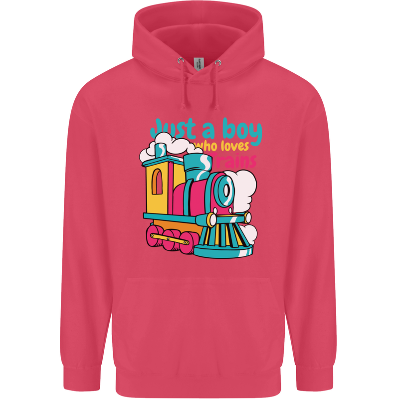 Just a Boy Who Loves Trains Spotter Engine Childrens Kids Hoodie Heliconia