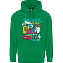Just a Boy Who Loves Trains Spotter Engine Childrens Kids Hoodie Irish Green