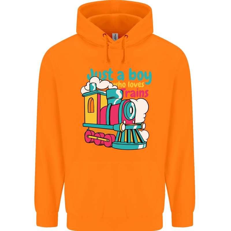 Just a Boy Who Loves Trains Spotter Engine Childrens Kids Hoodie Orange