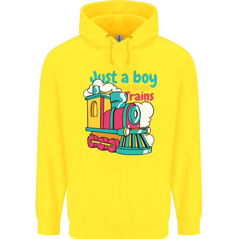Just a Boy Who Loves Trains Spotter Engine Childrens Kids Hoodie Yellow