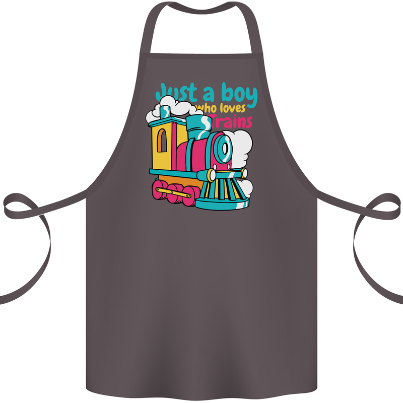 Just a Boy Who Loves Trains Spotter Engine Cotton Apron 100% Organic Dark Grey
