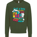 Just a Boy Who Loves Trains Spotter Engine Kids Sweatshirt Jumper Forest Green