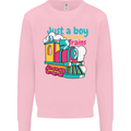 Just a Boy Who Loves Trains Spotter Engine Kids Sweatshirt Jumper Light Pink