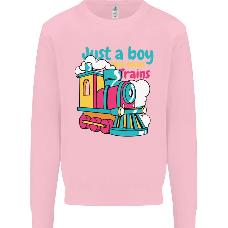 Just a Boy Who Loves Trains Spotter Engine Kids Sweatshirt Jumper Light Pink