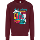Just a Boy Who Loves Trains Spotter Engine Kids Sweatshirt Jumper Maroon