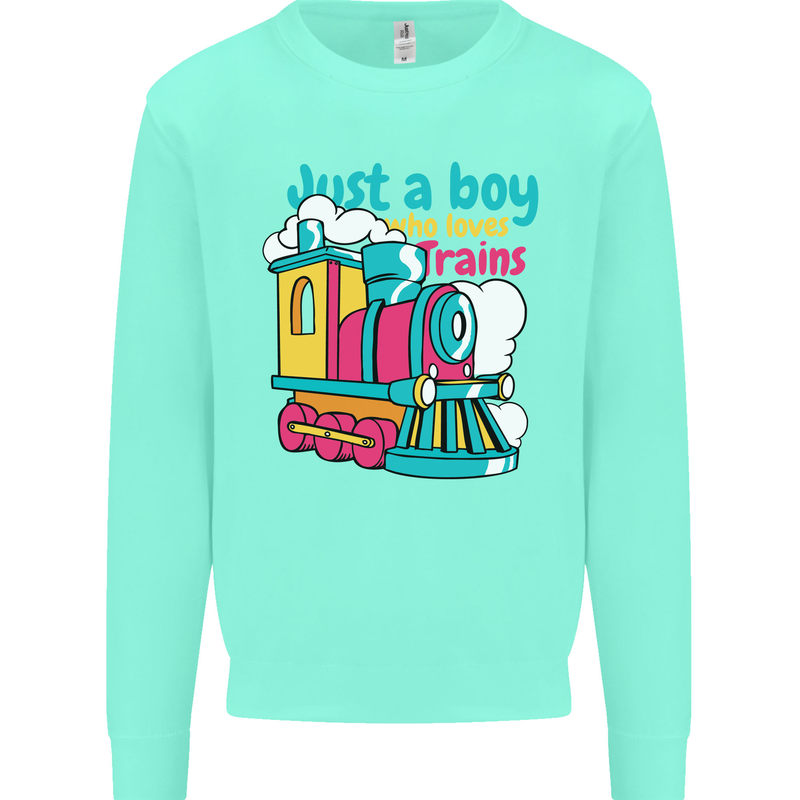 Just a Boy Who Loves Trains Spotter Engine Kids Sweatshirt Jumper Peppermint