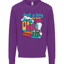 Just a Boy Who Loves Trains Spotter Engine Kids Sweatshirt Jumper Purple