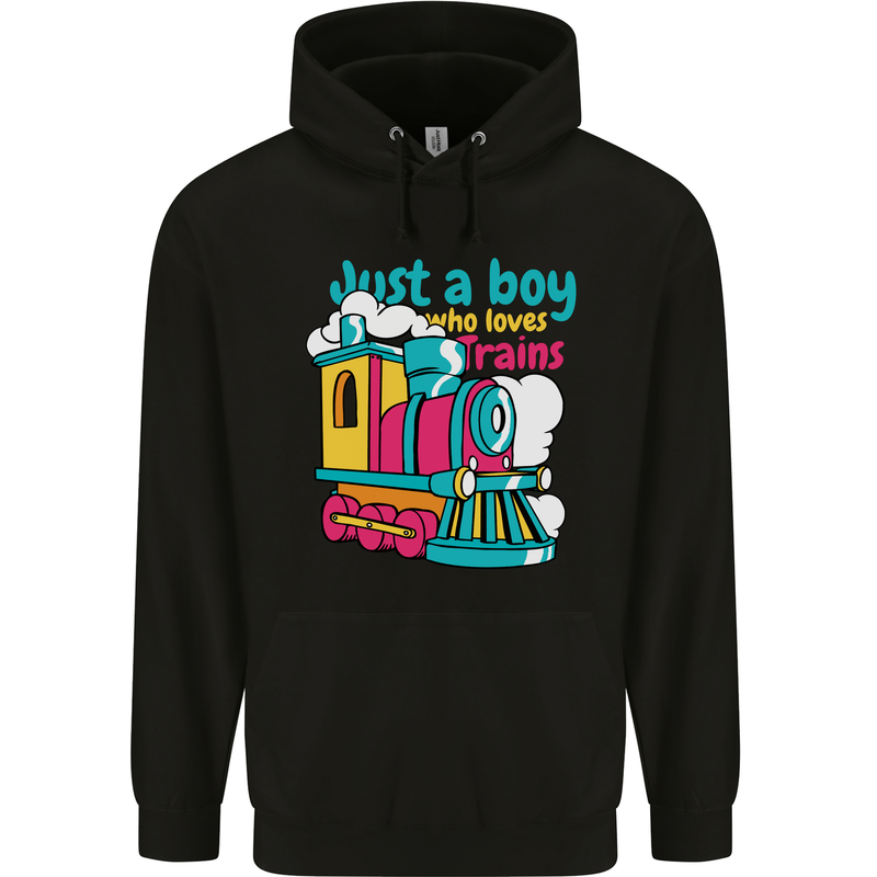 Just a Boy Who Loves Trains Spotter Engine Mens 80% Cotton Hoodie Black