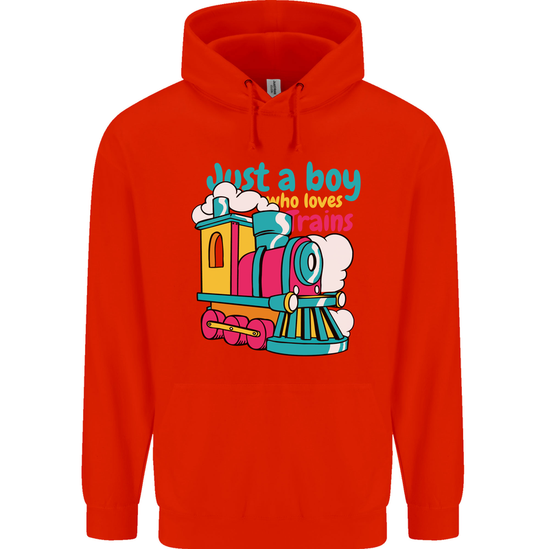 Just a Boy Who Loves Trains Spotter Engine Mens 80% Cotton Hoodie Bright Red