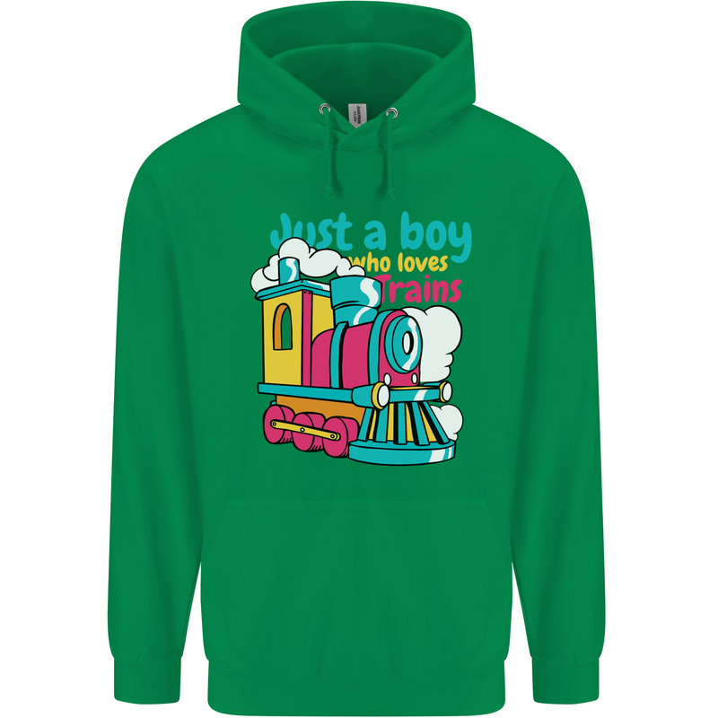 Just a Boy Who Loves Trains Spotter Engine Mens 80% Cotton Hoodie Irish Green