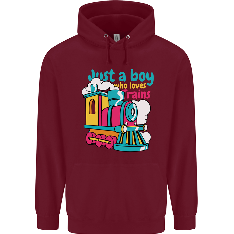 Just a Boy Who Loves Trains Spotter Engine Mens 80% Cotton Hoodie Maroon