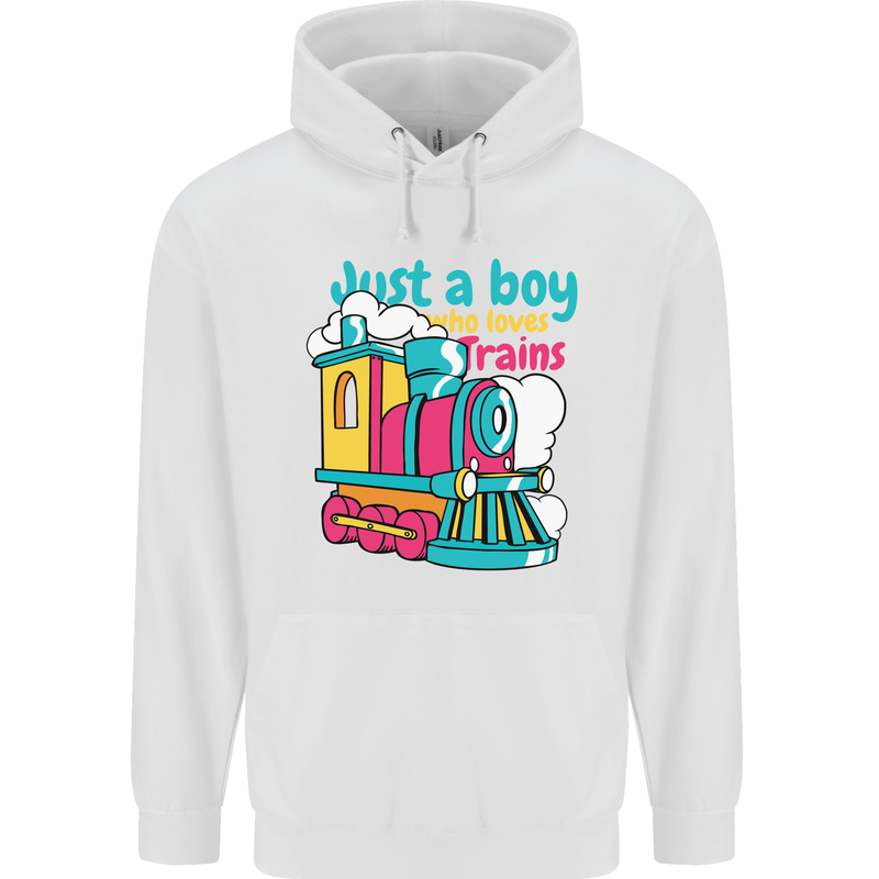 Just a Boy Who Loves Trains Spotter Engine Mens 80% Cotton Hoodie White