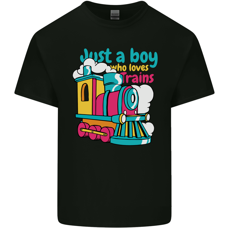 Just a Boy Who Loves Trains Spotter Engine Mens Cotton T-Shirt Tee Top Black