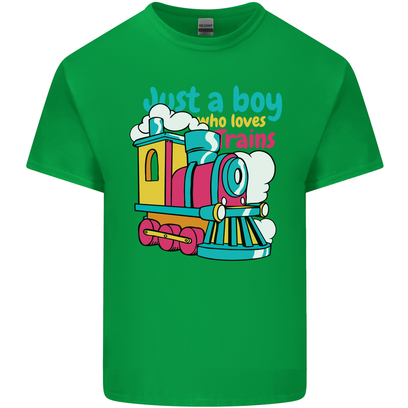 Just a Boy Who Loves Trains Spotter Engine Mens Cotton T-Shirt Tee Top Irish Green