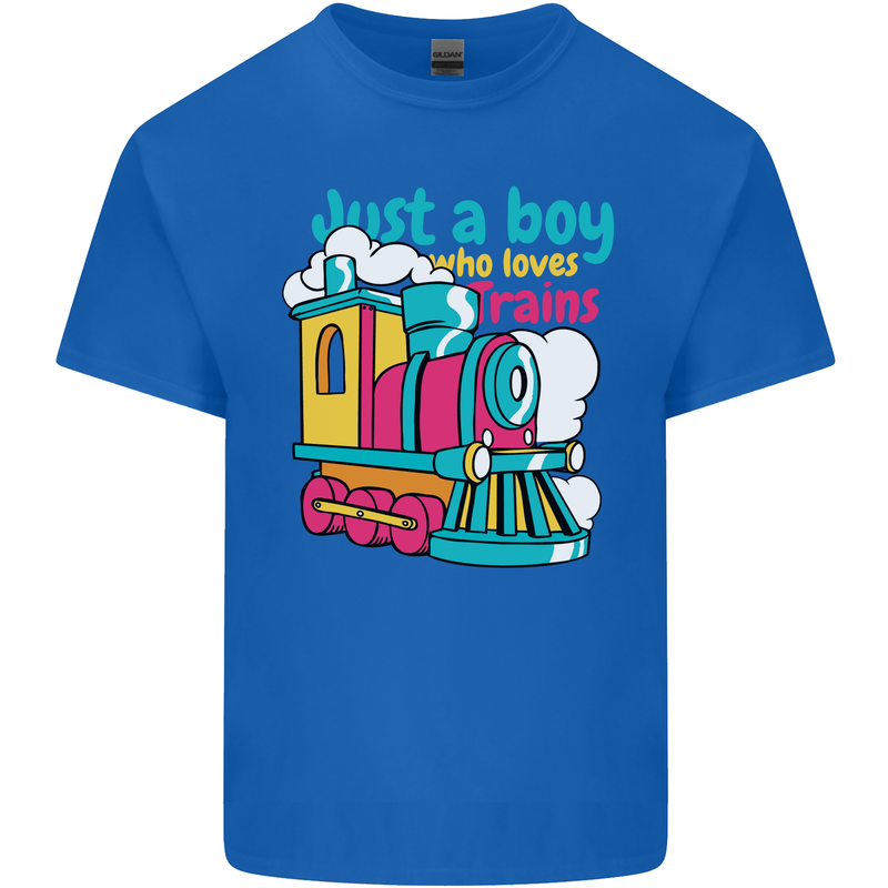 Just a Boy Who Loves Trains Spotter Engine Mens Cotton T-Shirt Tee Top Royal Blue