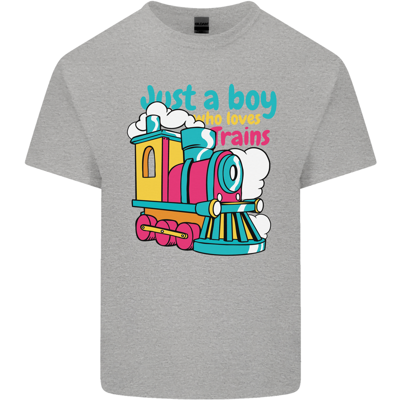 Just a Boy Who Loves Trains Spotter Engine Mens Cotton T-Shirt Tee Top Sports Grey