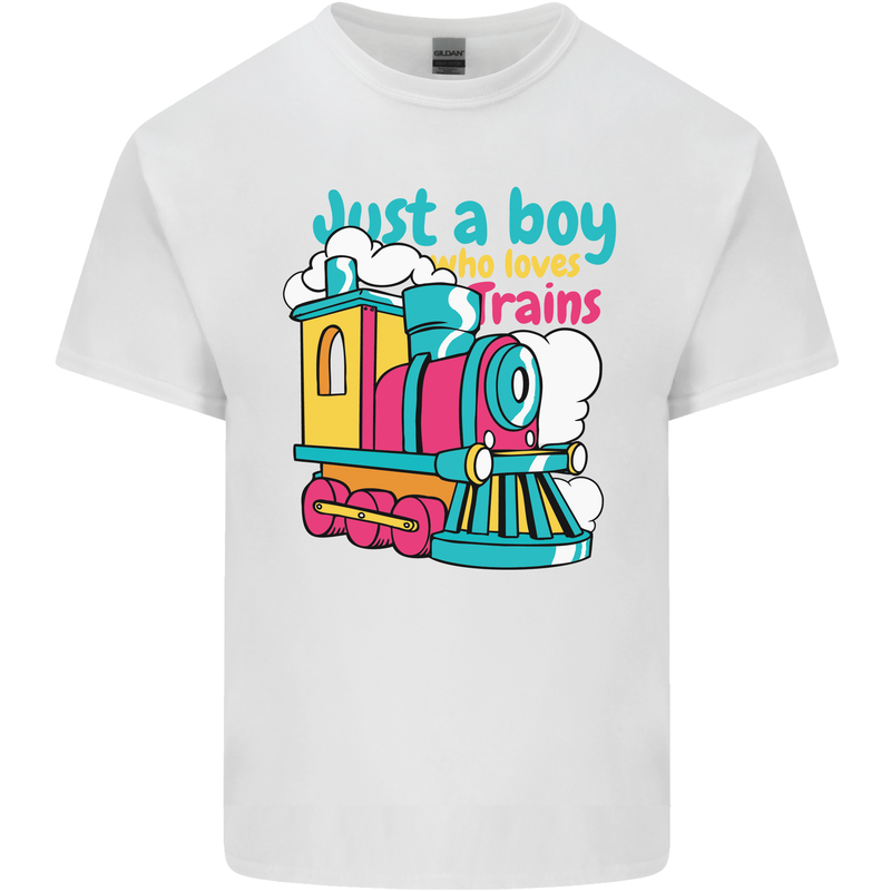 Just a Boy Who Loves Trains Spotter Engine Mens Cotton T-Shirt Tee Top White