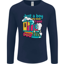 Just a Boy Who Loves Trains Spotter Engine Mens Long Sleeve T-Shirt Navy Blue