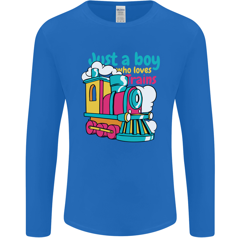 Just a Boy Who Loves Trains Spotter Engine Mens Long Sleeve T-Shirt Royal Blue
