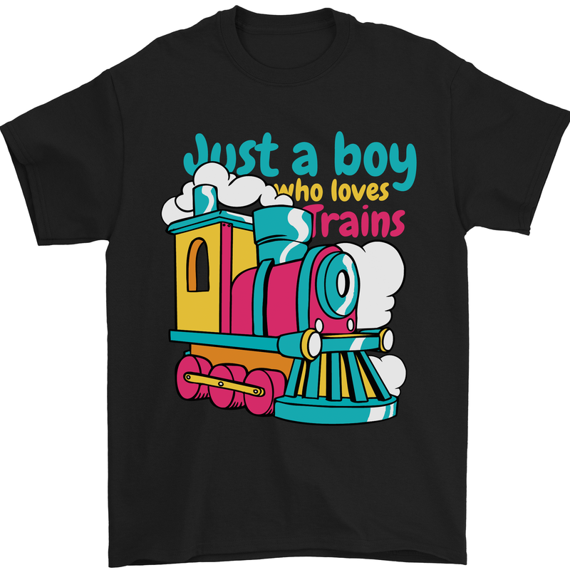 Just a Boy Who Loves Trains Spotter Engine Mens T-Shirt 100% Cotton Black