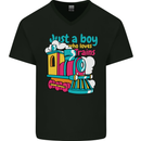 Just a Boy Who Loves Trains Spotter Engine Mens V-Neck Cotton T-Shirt Black