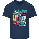 Just a Boy Who Loves Trains Spotter Engine Mens V-Neck Cotton T-Shirt Navy Blue