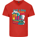 Just a Boy Who Loves Trains Spotter Engine Mens V-Neck Cotton T-Shirt Red