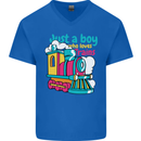 Just a Boy Who Loves Trains Spotter Engine Mens V-Neck Cotton T-Shirt Royal Blue