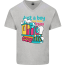 Just a Boy Who Loves Trains Spotter Engine Mens V-Neck Cotton T-Shirt Sports Grey