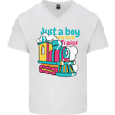 Just a Boy Who Loves Trains Spotter Engine Mens V-Neck Cotton T-Shirt White