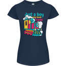 Just a Boy Who Loves Trains Spotter Engine Womens Petite Cut T-Shirt Navy Blue