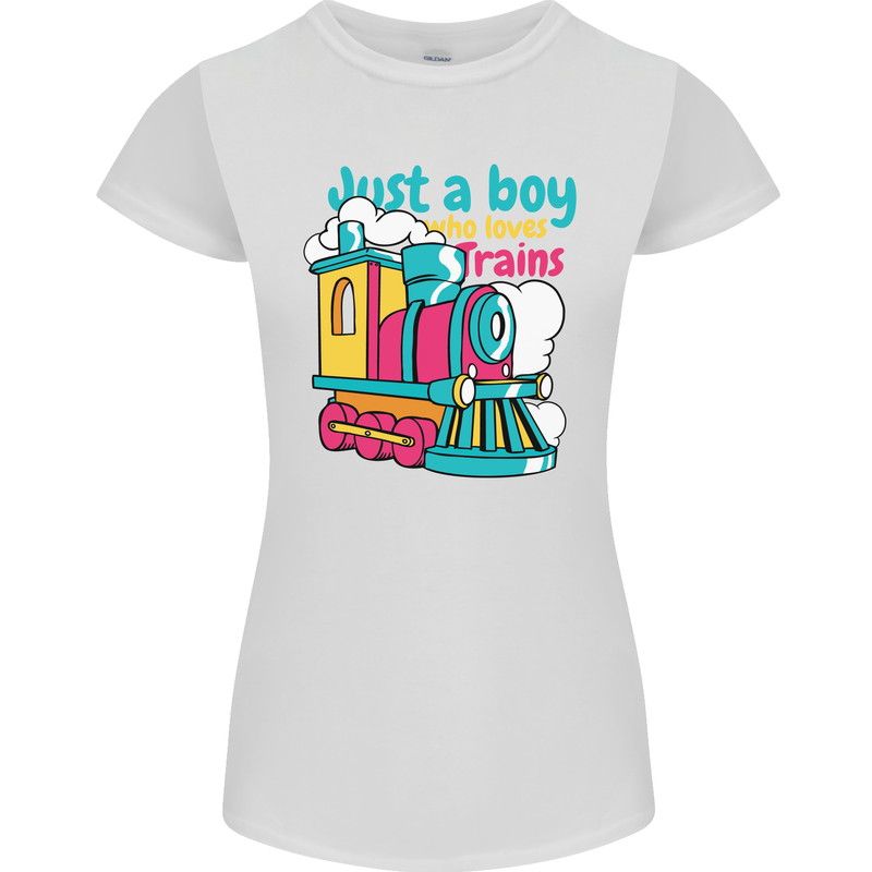 Just a Boy Who Loves Trains Spotter Engine Womens Petite Cut T-Shirt White