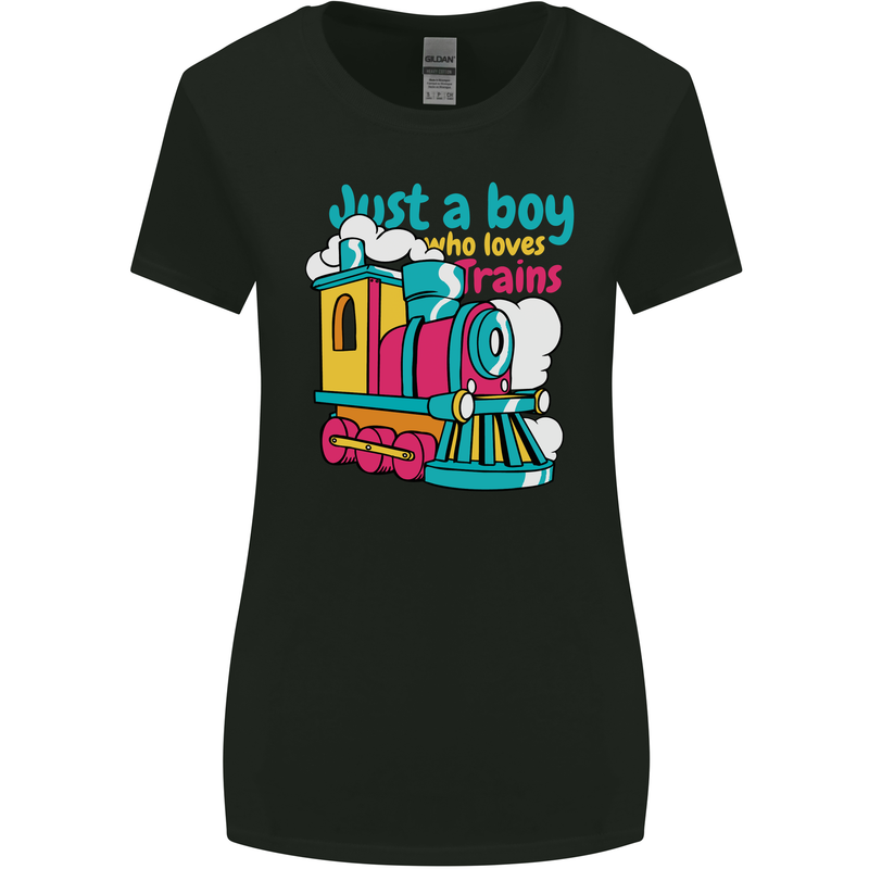 Just a Boy Who Loves Trains Spotter Engine Womens Wider Cut T-Shirt Black
