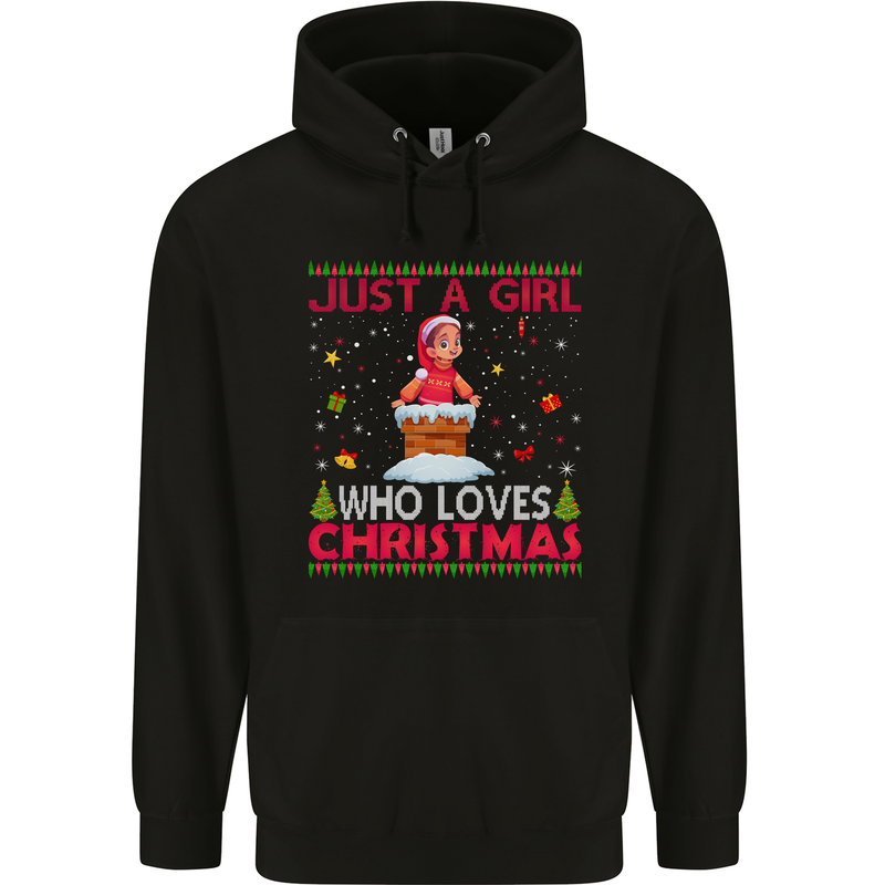 Just a Girl Who Loves Christmas Funny Childrens Kids Hoodie Black