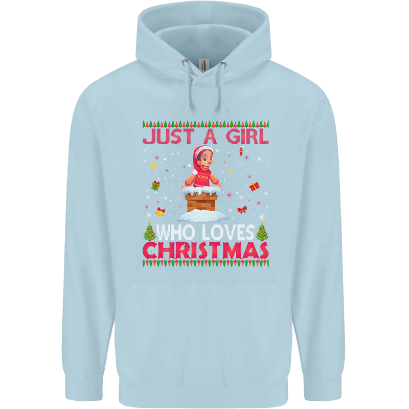 Just a Girl Who Loves Christmas Funny Childrens Kids Hoodie Light Blue