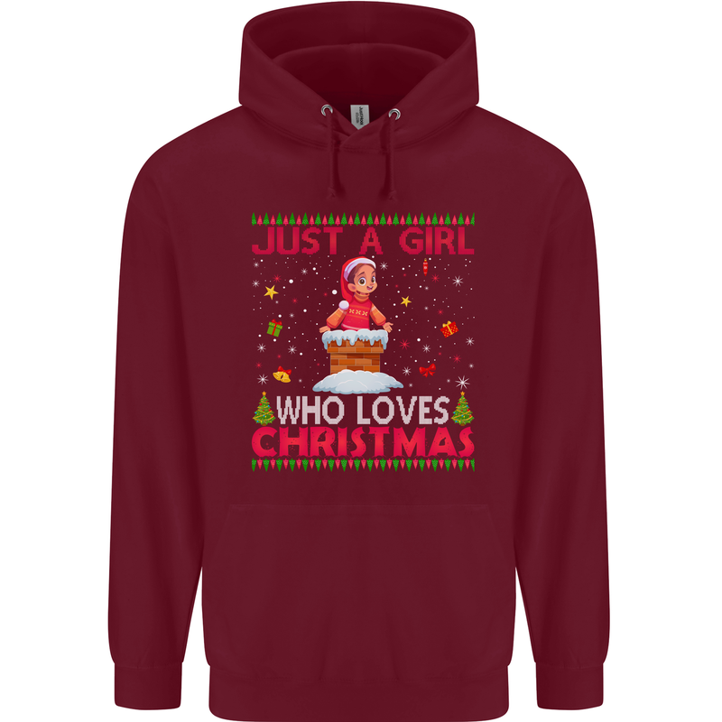 Just a Girl Who Loves Christmas Funny Childrens Kids Hoodie Maroon