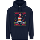 Just a Girl Who Loves Christmas Funny Childrens Kids Hoodie Navy Blue