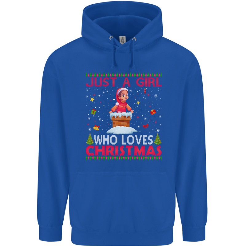 Just a Girl Who Loves Christmas Funny Childrens Kids Hoodie Royal Blue