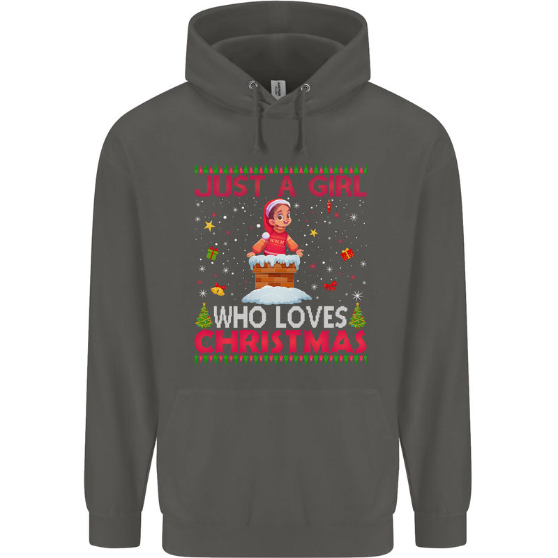 Just a Girl Who Loves Christmas Funny Childrens Kids Hoodie Storm Grey
