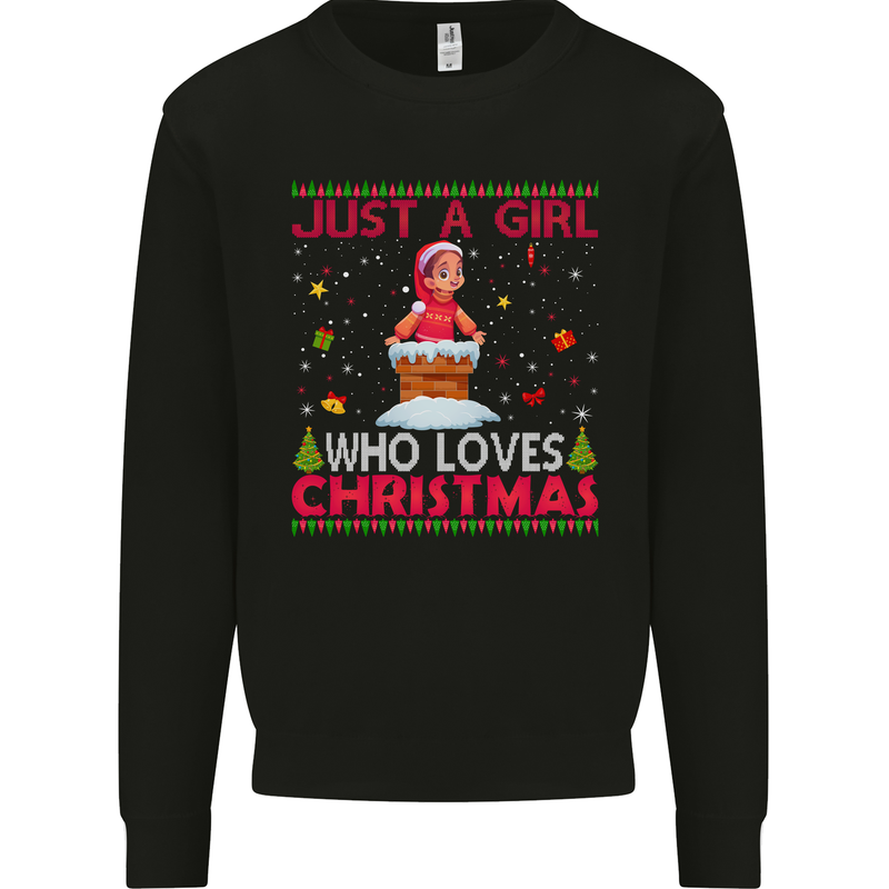 Just a Girl Who Loves Christmas Funny Kids Sweatshirt Jumper Black