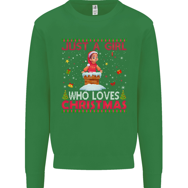Just a Girl Who Loves Christmas Funny Kids Sweatshirt Jumper Irish Green