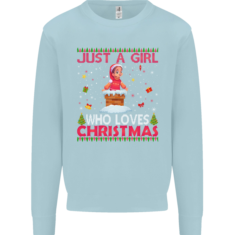 Just a Girl Who Loves Christmas Funny Kids Sweatshirt Jumper Light Blue