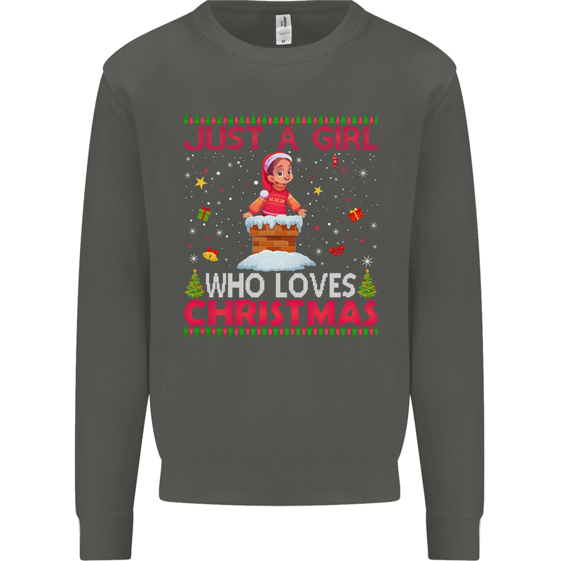 Just a Girl Who Loves Christmas Funny Kids Sweatshirt Jumper Storm Grey