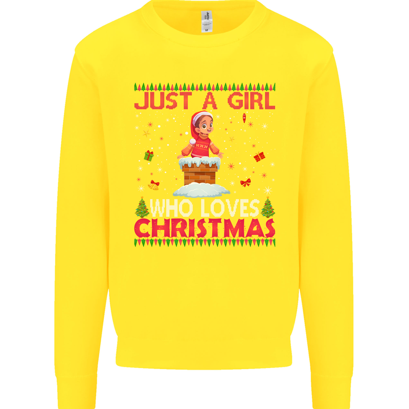 Just a Girl Who Loves Christmas Funny Kids Sweatshirt Jumper Yellow