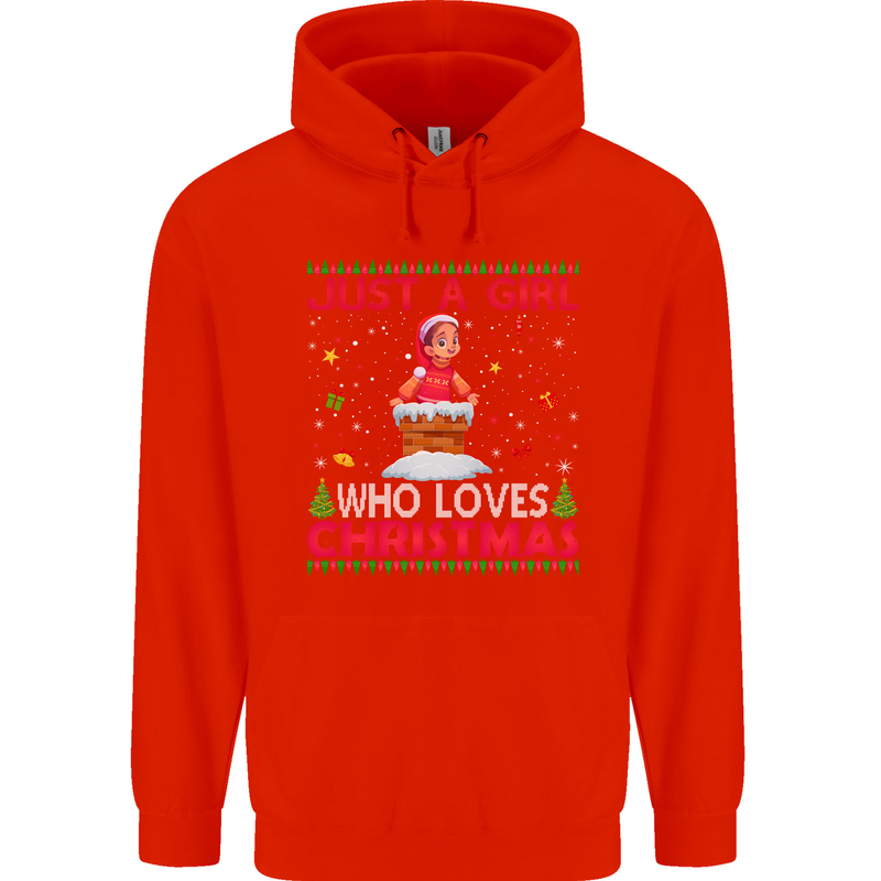 Just a Girl Who Loves Christmas Funny Mens 80% Cotton Hoodie Bright Red